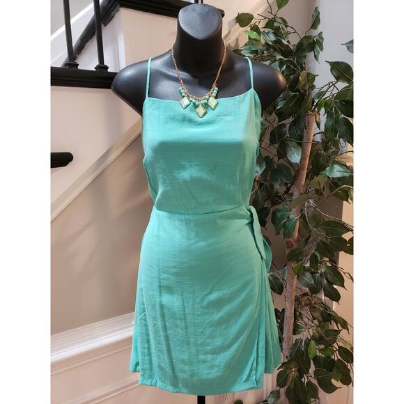 Nine West Shift Dress Women's L Teal Lined Side Tie Sleeveless Adjustable Straps - Picture 2 of 15